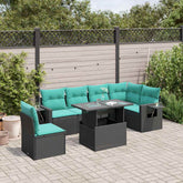 7 Piece Garden Sofa Set with Cushions Black Poly Rattan