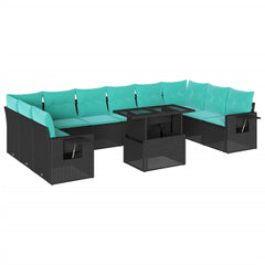 11 Piece Garden Sofa Set with Cushions Black Poly Rattan