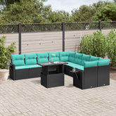 11 Piece Garden Sofa Set with Cushions Black Poly Rattan