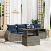 5 Piece Garden Sofa Set with Cushions Grey Poly Rattan
