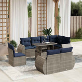 9 Piece Garden Sofa Set with Cushions Grey Poly Rattan