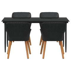 Garden Dining Set with Cushion 5 pcs Black Poly Rattan
