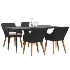 Garden Dining Set with Cushion 5 pcs Black Poly Rattan