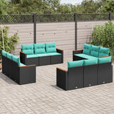 12 Piece Patio Sofa Set with Cushions Black Poly Rattan