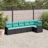 6 Piece Patio Sofa Set with Cushions Black Poly Rattan