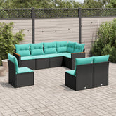 8 Piece Patio Sofa Set with Cushions Black Poly Rattan