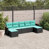 7 Piece Patio Sofa Set with Cushions Black Poly Rattan