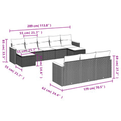 10 Piece Patio Sofa Set with Cushions Black Poly Rattan
