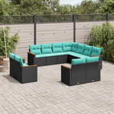 11 Piece Patio Sofa Set with Cushions Black Poly Rattan