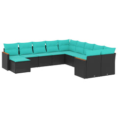 11 Piece Patio Sofa Set with Cushions Black Poly Rattan