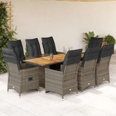 Bistro Set Grey PE rattan 8-seater Adjustable Footrests