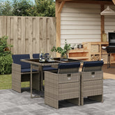 Patio Dining Set Set of 4 Gray PE rattan 5 Piece Set Foldable