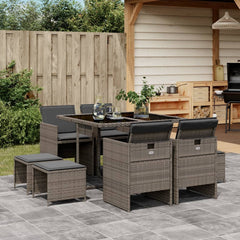 Garden Dining Set Grey PE rattan 9 Piece Stackable