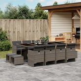 Garden Dining Set Grey PE rattan 12-seater Foldable