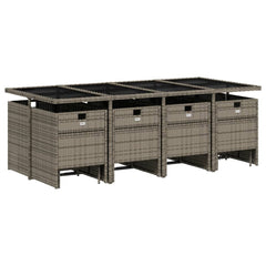 Patio Dining Set Set of 12 Grey Poly Rattan 12 Seater Foldable