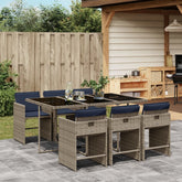 Patio Dining Set Set of 6 Gray and Navy Blue PE rattan Large