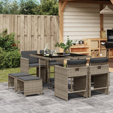 Patio Dining Set Set of 8 Grey PE rattan 8-seater Foldable