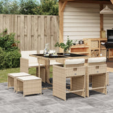 Patio Dining Set Set of 8 Beige PE Rattan Medium Foldable