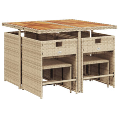 Patio Dining Set Set of 8 Beige PE rattan 9 Piece Foldable