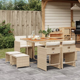 Patio Dining Set Set of 8 Beige PE rattan 9 Piece Foldable
