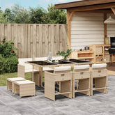 Patio Dining Set Set of 10 Beige with Cream White Cushions