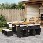 Patio Dining Set Set of 10 Black