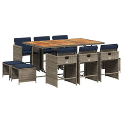 Patio Dining Set Set of 10 Grey PE Rattan 11 Pieces Foldable