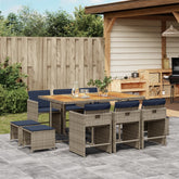 Patio Dining Set Set of 10 Grey PE Rattan 11 Pieces Foldable