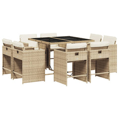 Patio Dining Set Set of 8 Beige PE Rattan 9-Piece Set