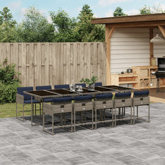 Patio Dining Set Set of 10 Gray PE Rattan 10-seater Foldable