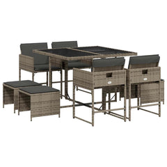 Garden Dining Set Grey PE Rattan 8-seater Foldable