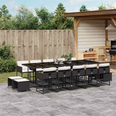 Garden Dining Set Black, Cream White PE Rattan, Powder-Coated Steel