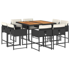 Patio Dining Set Set of 8 Black PE rattan Large Collapsible