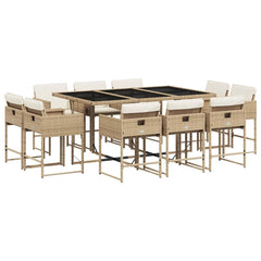 Patio Dining Set Set of 10 Beige, Cream White