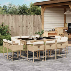 Patio Dining Set Set of 10 Beige, Cream White