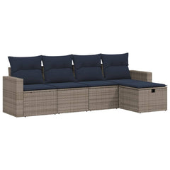 5 Piece Patio Sofa Set with Cushions Gray Poly Rattan