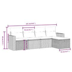 5 Piece Patio Sofa Set with Cushions Gray Poly Rattan