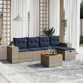 6 Piece Patio Sofa Set with Cushions Gray Poly Rattan