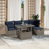 6 Piece Garden Sofa Set with Cushions Grey Poly Rattan