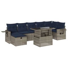 8 Piece Garden Sofa Set with Cushions Grey Poly Rattan