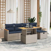 6 Piece Patio Sofa Set with Cushions Gray Poly Rattan