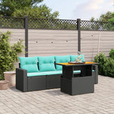 5 Piece Patio Sofa Set with Cushions Black Poly Rattan