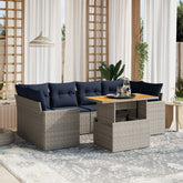7 Piece Patio Sofa Set with Cushions Gray Poly Rattan