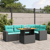 6 Piece Patio Sofa Set with Cushions Black Poly Rattan