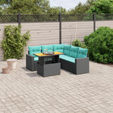 6 Piece Patio Sofa Set with Cushions Black Poly Rattan