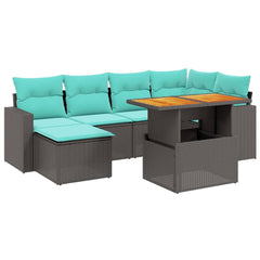 7 Piece Patio Sofa Set with Cushions Black Poly Rattan