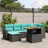 7 Piece Patio Sofa Set with Cushions Black Poly Rattan