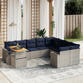10 Piece Patio Sofa Set with Cushions Gray Poly Rattan