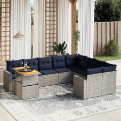 10 Piece Patio Sofa Set with Cushions Gray Poly Rattan