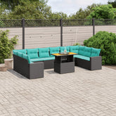 11 Piece Patio Sofa Set with Cushions Black Poly Rattan